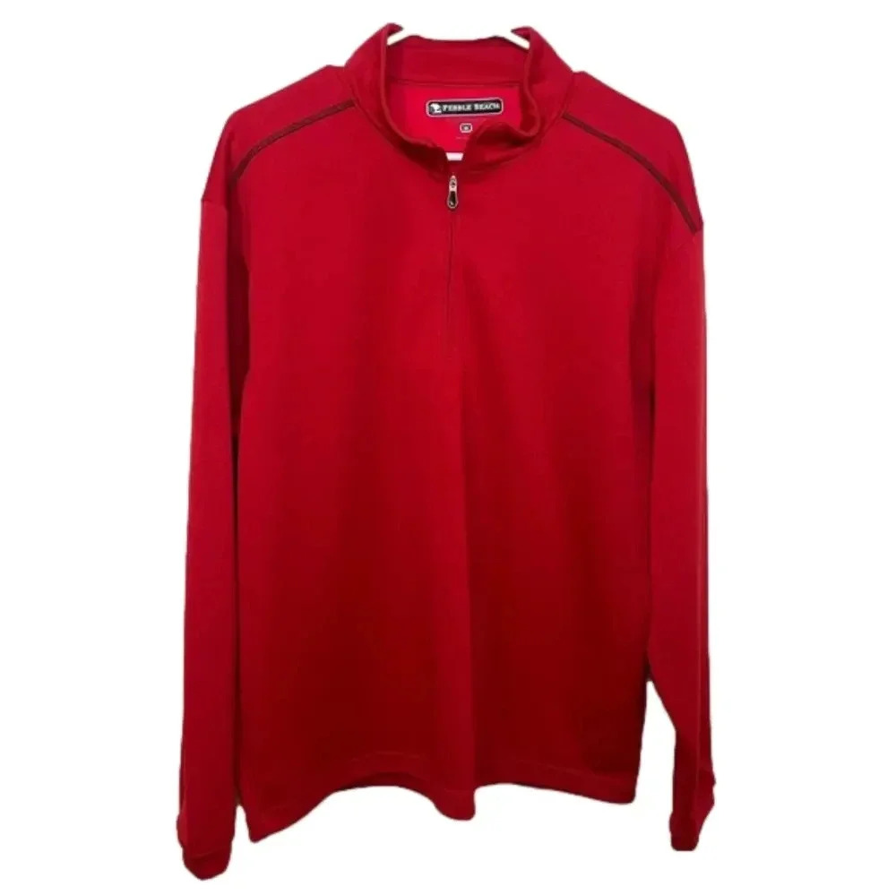Pebble Beach Golf Shirt Mens MEDIUM Red Long Sleeve Performance Tech 1/4 Zip